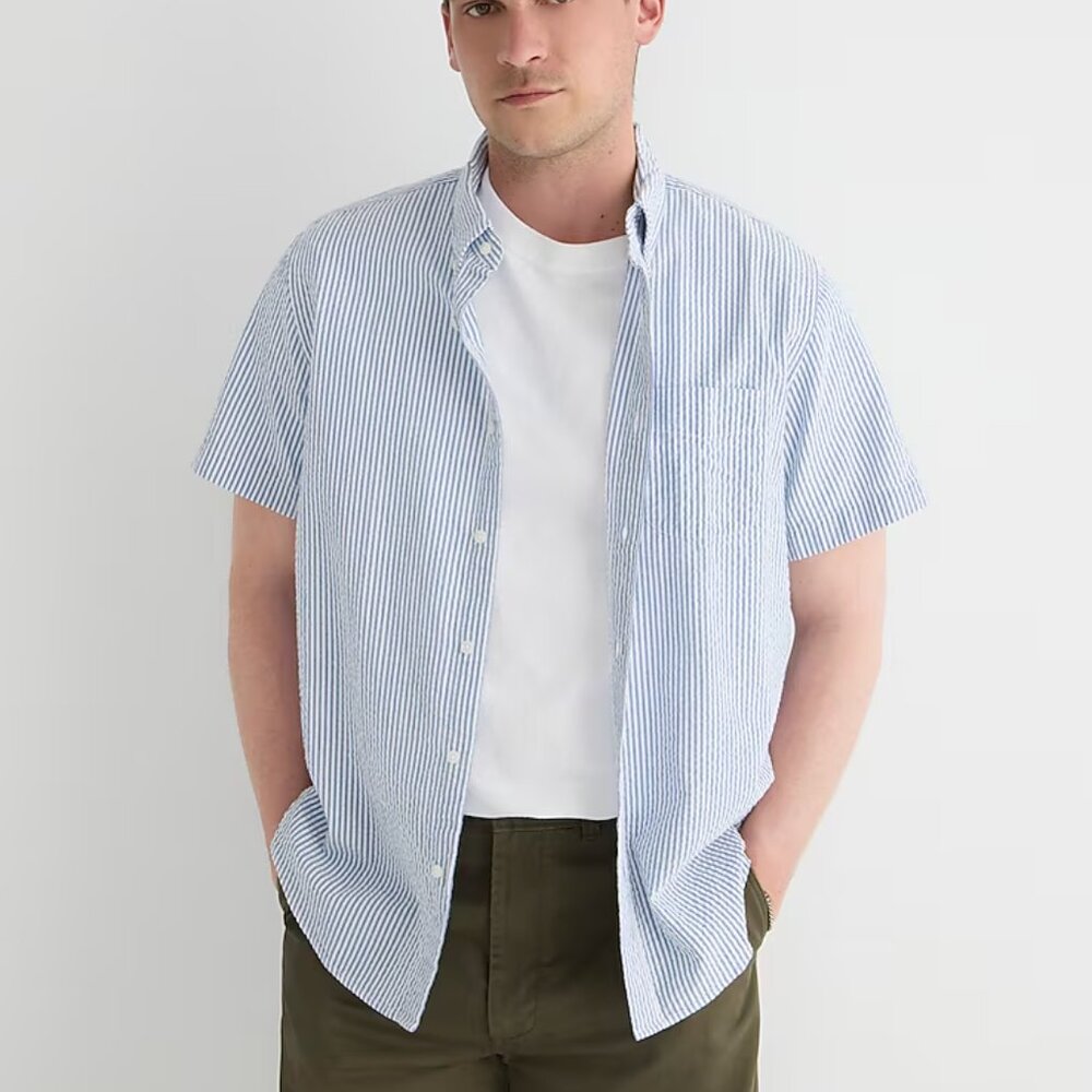 J.Crew Men's Short-sleeve Seersucker Shirt (Size M)